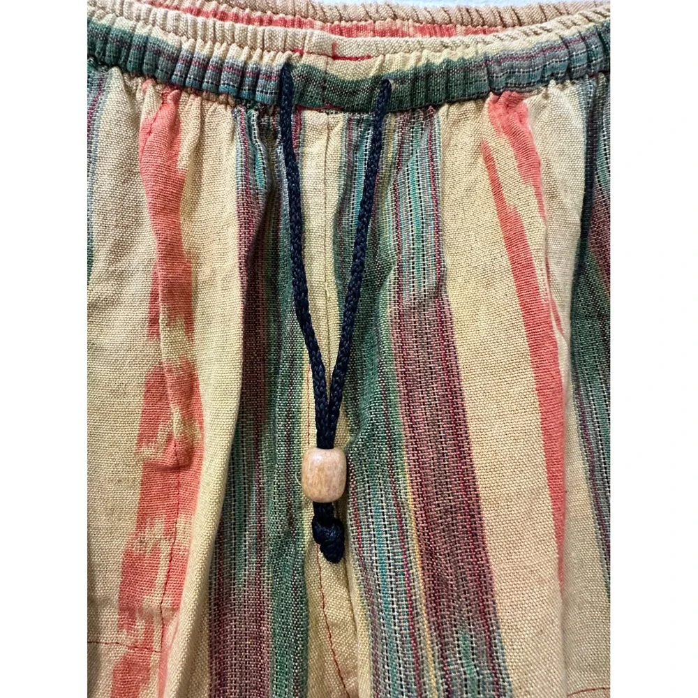 Vintage Conoz Handwoven Cotton Striped Boho Pants Yellow Orange Green Medium - Picture 3 of 7